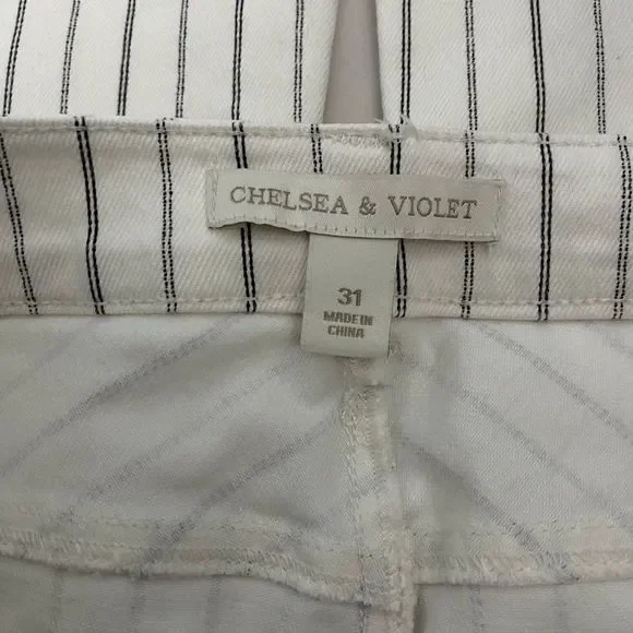 Chelsea & Violet Flare Leg Bell Bottom Jeans White Striped Size 31 Waist - Picture 7 of 9